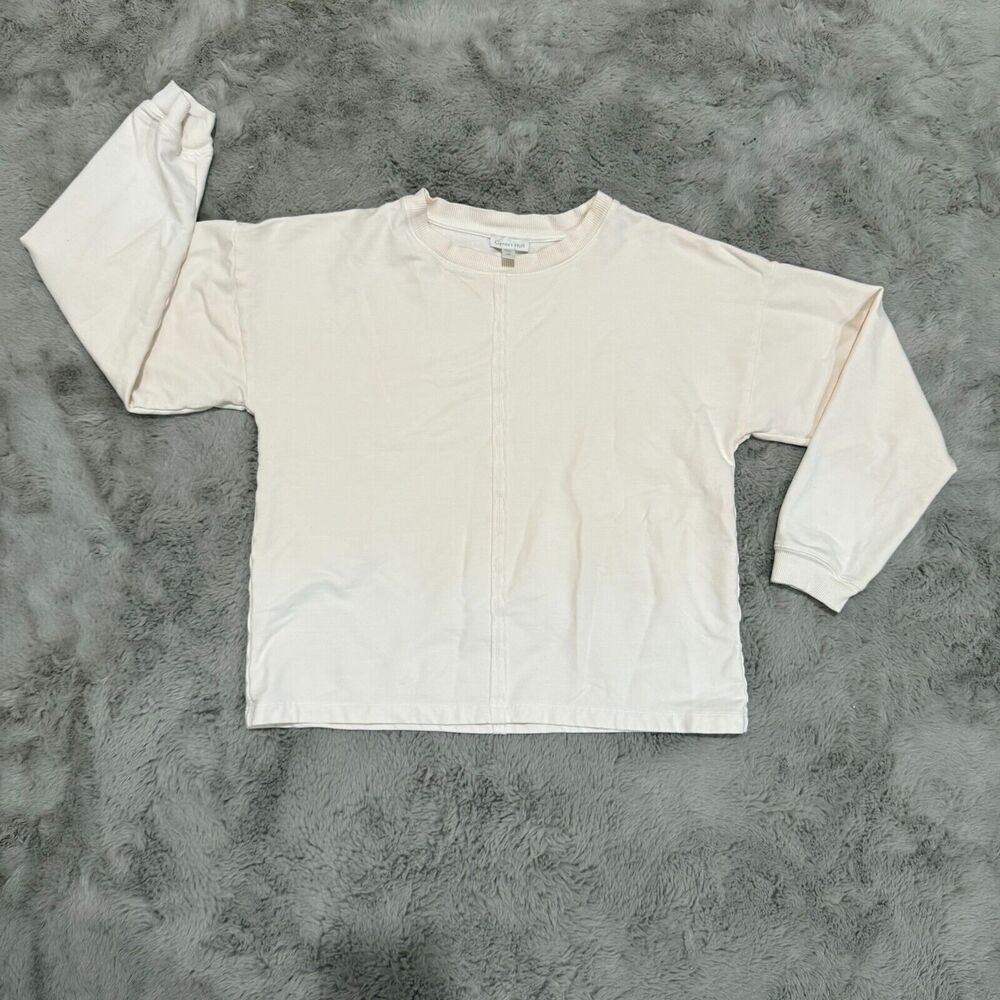 Garnet Hill Ivory Organic Cotton Crew Neck Sweatshirt‎ XS Casual Minimalist Top